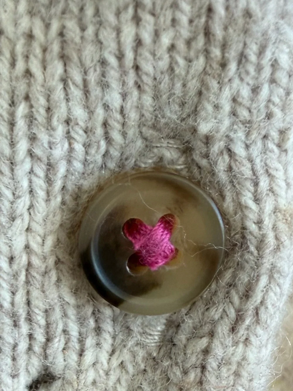 Mini Boden Tan Knit Cardigan with Pink & Red Floral Embroidery | 4-5 Y